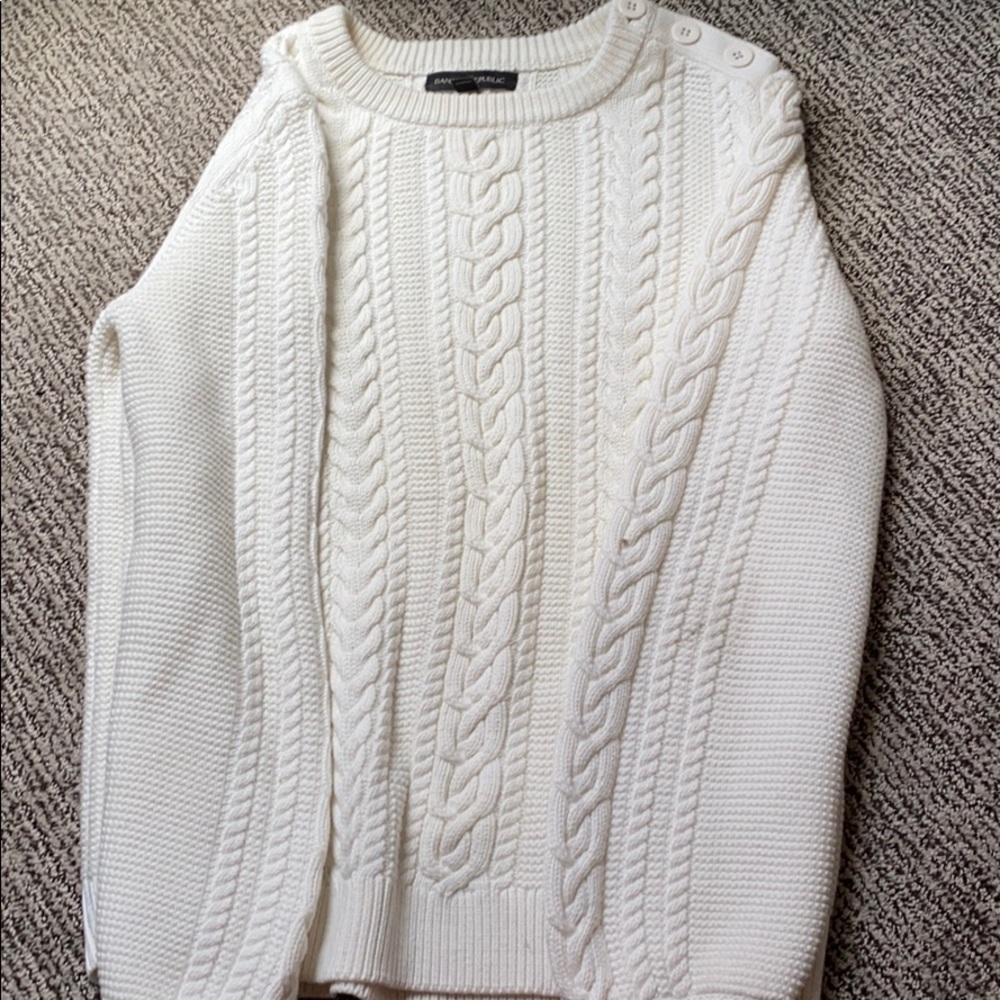 WHITE cable knit sweater